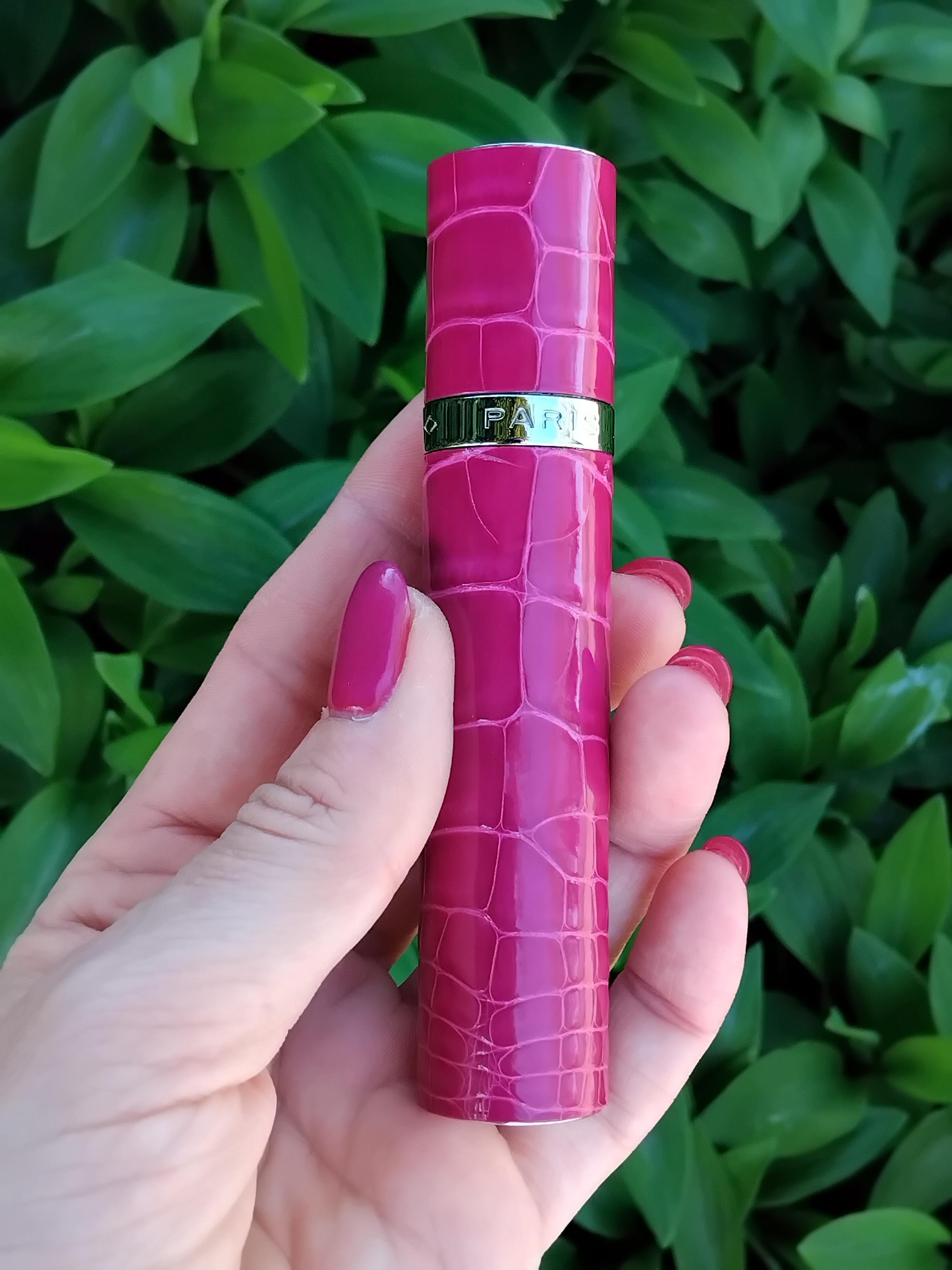 Hermès Refillable Perfume Spray and Case in Rose Pourpre Crocodile RARE For Sale 13