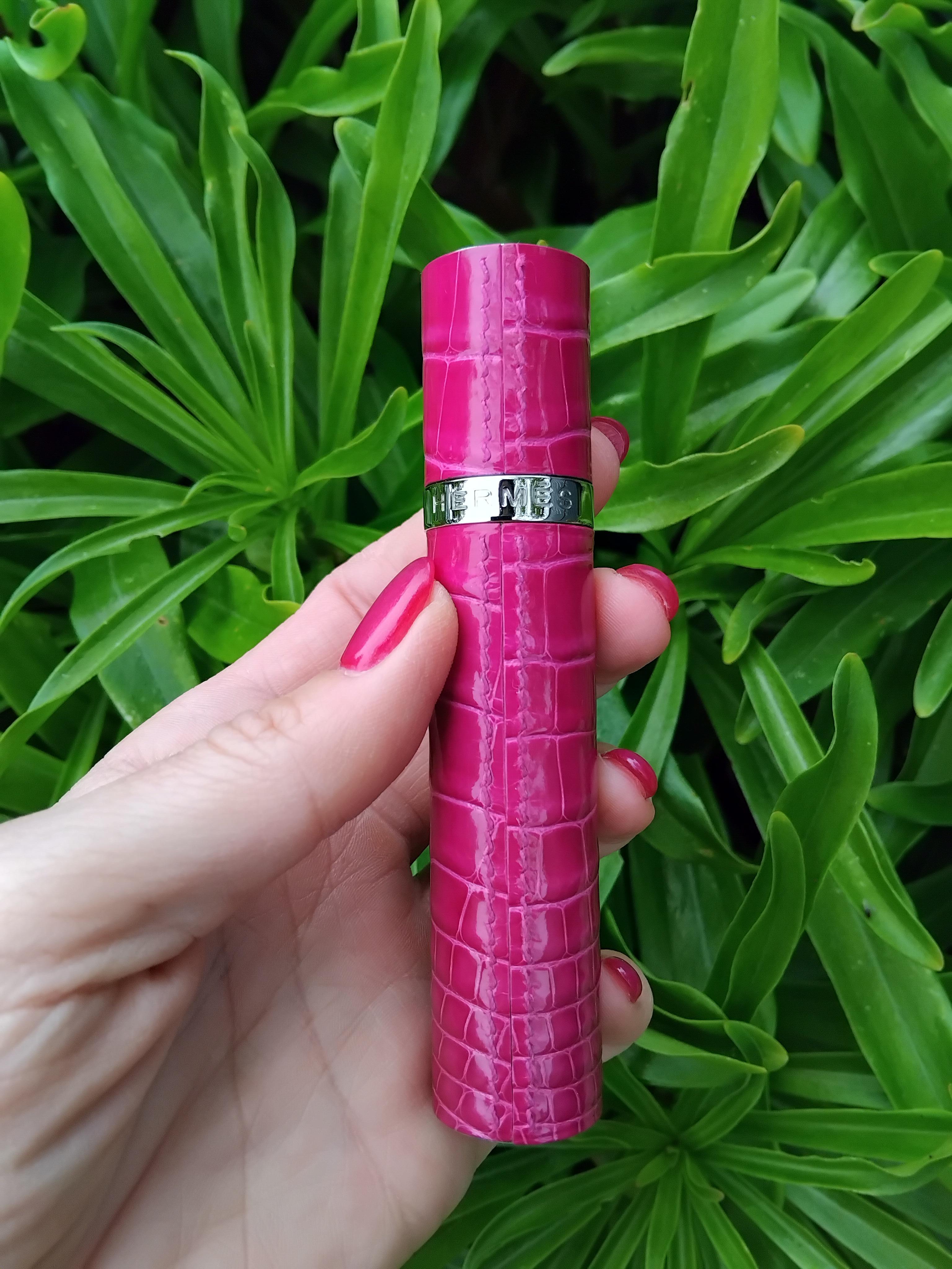 Hermès Refillable Perfume Spray and Case in Rose Pourpre Crocodile RARE For Sale 5