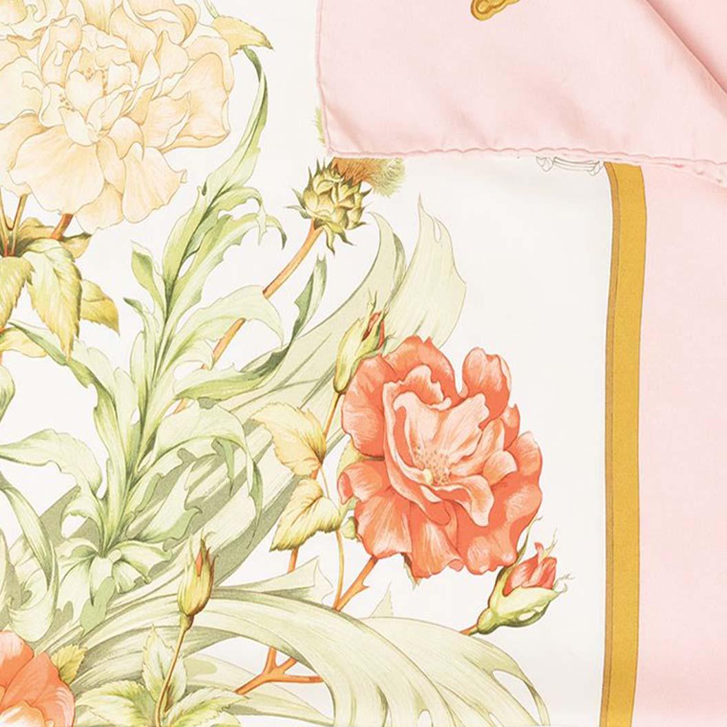 White  Hermes 'Regina' Floral Pink Silk Scarf