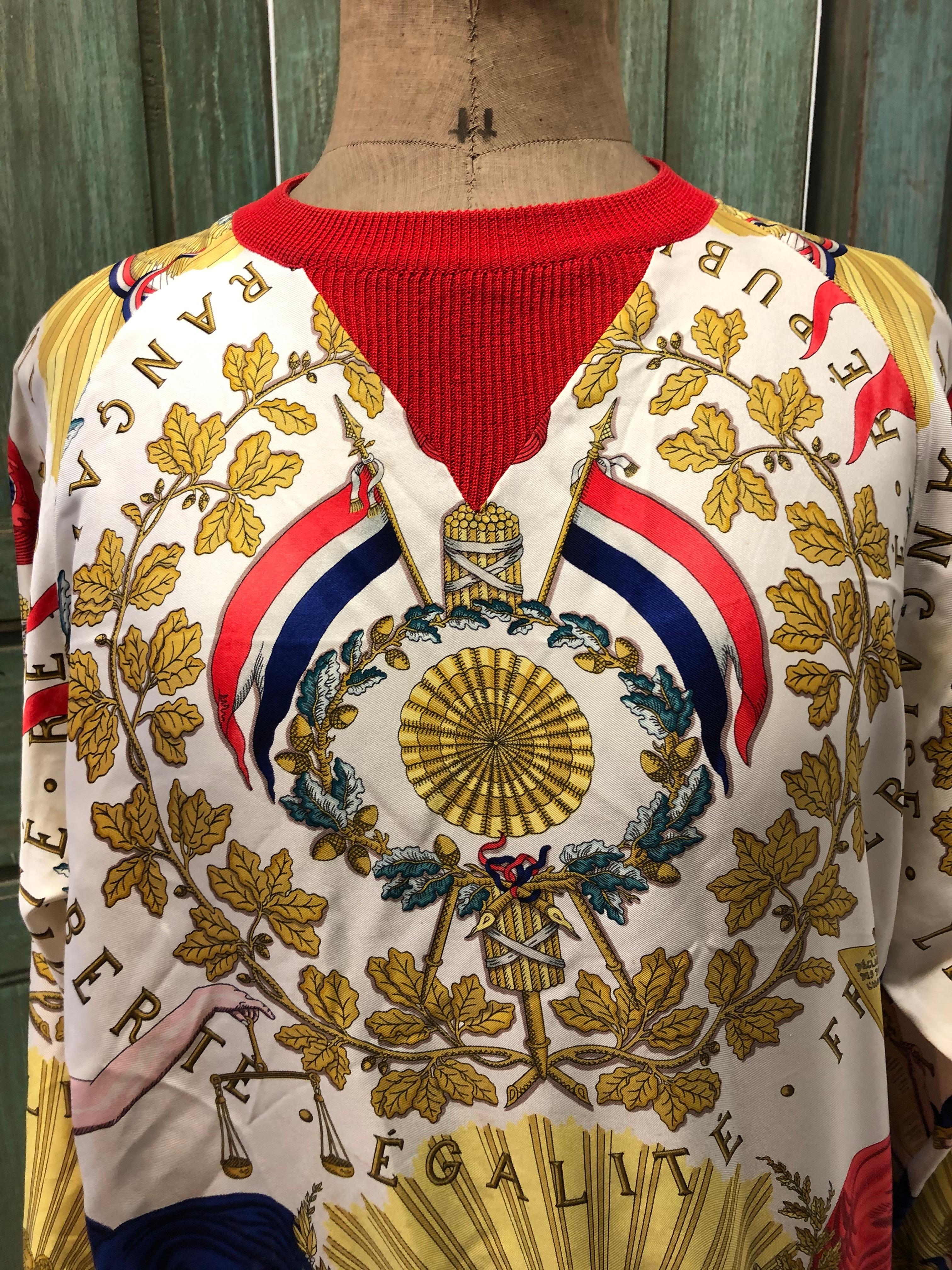 Brown Hermes République Francaise Liberté Égalité Fraternité 1789 Silk Sweater For Sale