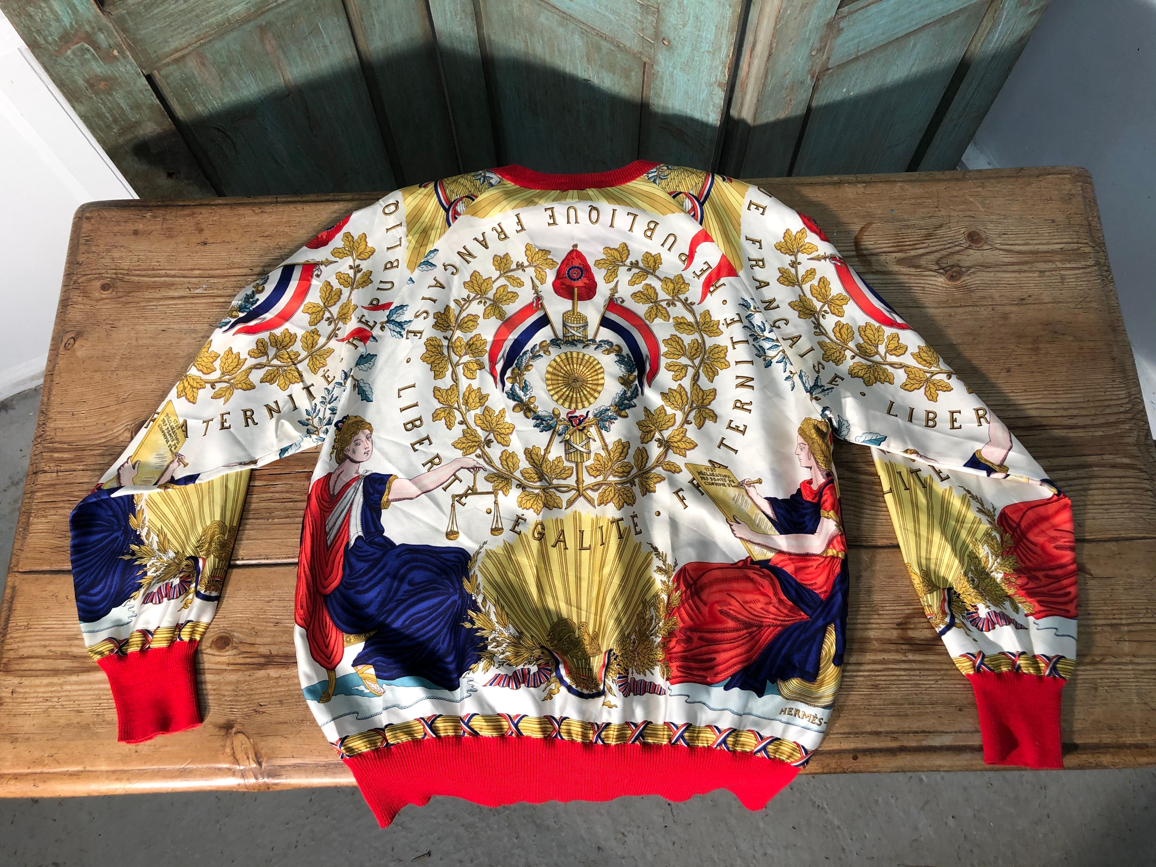 Hermes République Francaise Liberté Égalité Fraternité 1789 Silk Sweater For Sale 1