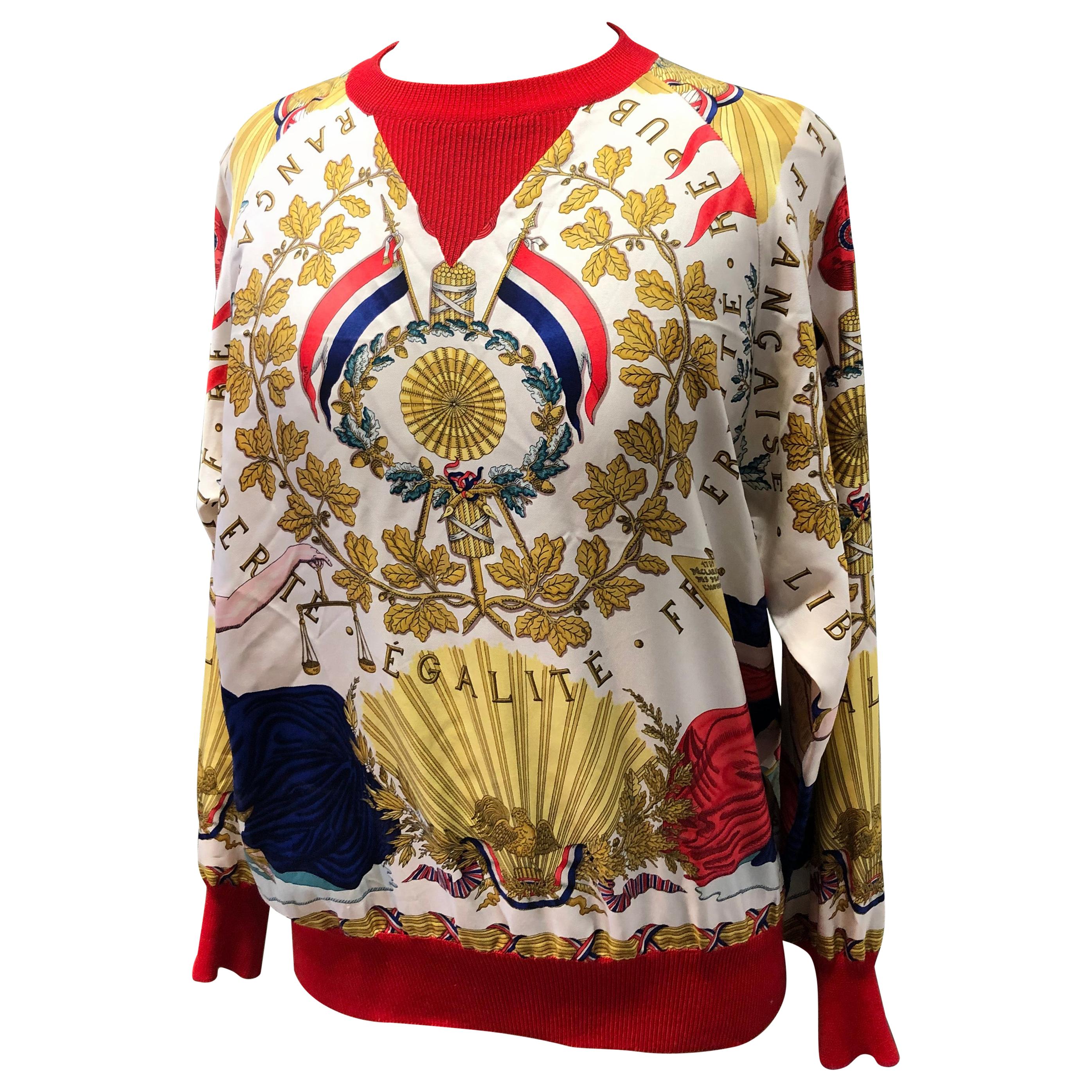 Hermes République Francaise Liberté Égalité Fraternité 1789 Silk Sweater For Sale