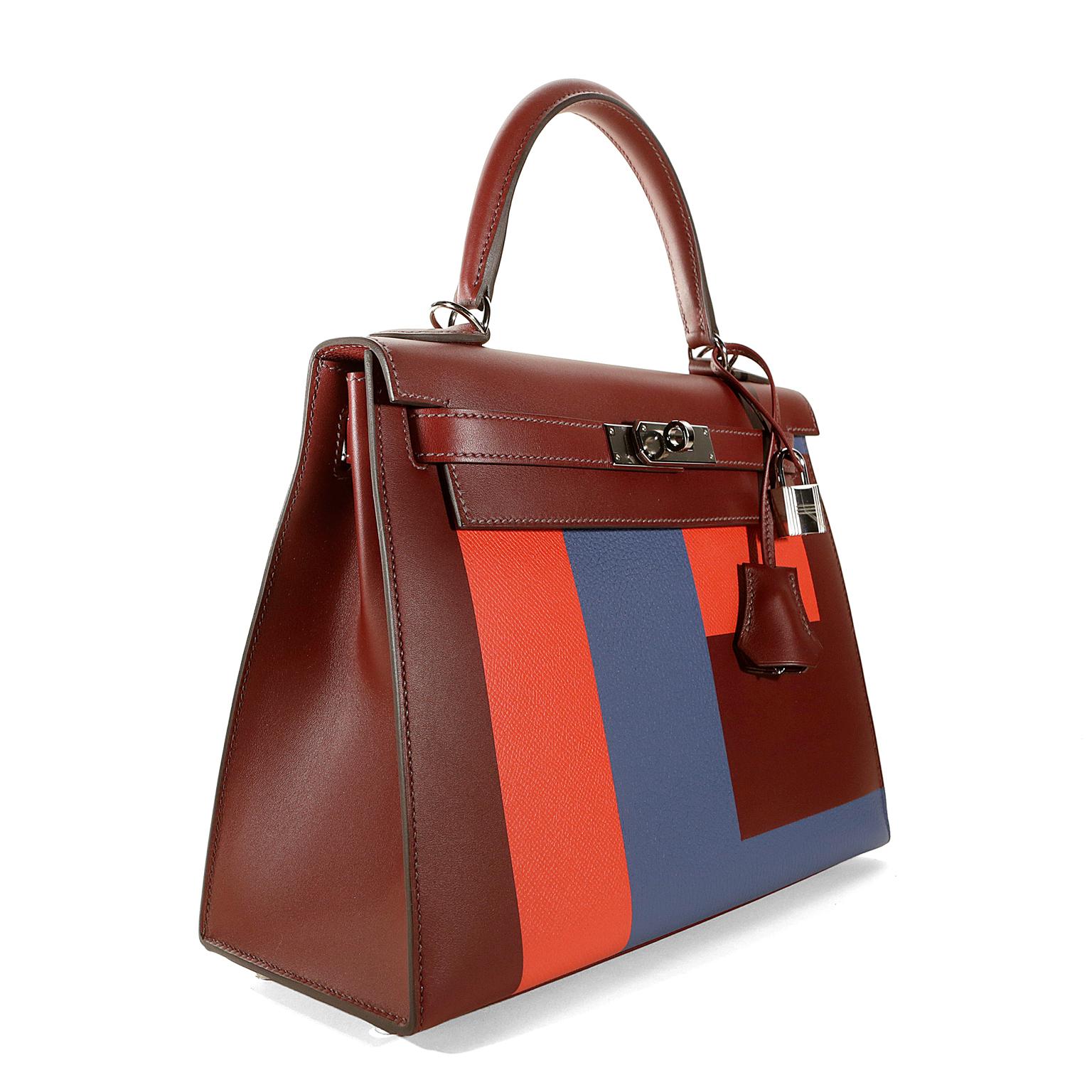 Hermès Resort Runway Colorblock 28 cm Kelly- PRISTINE unworn condition with the protective plastic intact on the hardware
Hermès bags are considered the ultimate luxury item worldwide.  Each piece is handcrafted with waitlists that can exceed a year