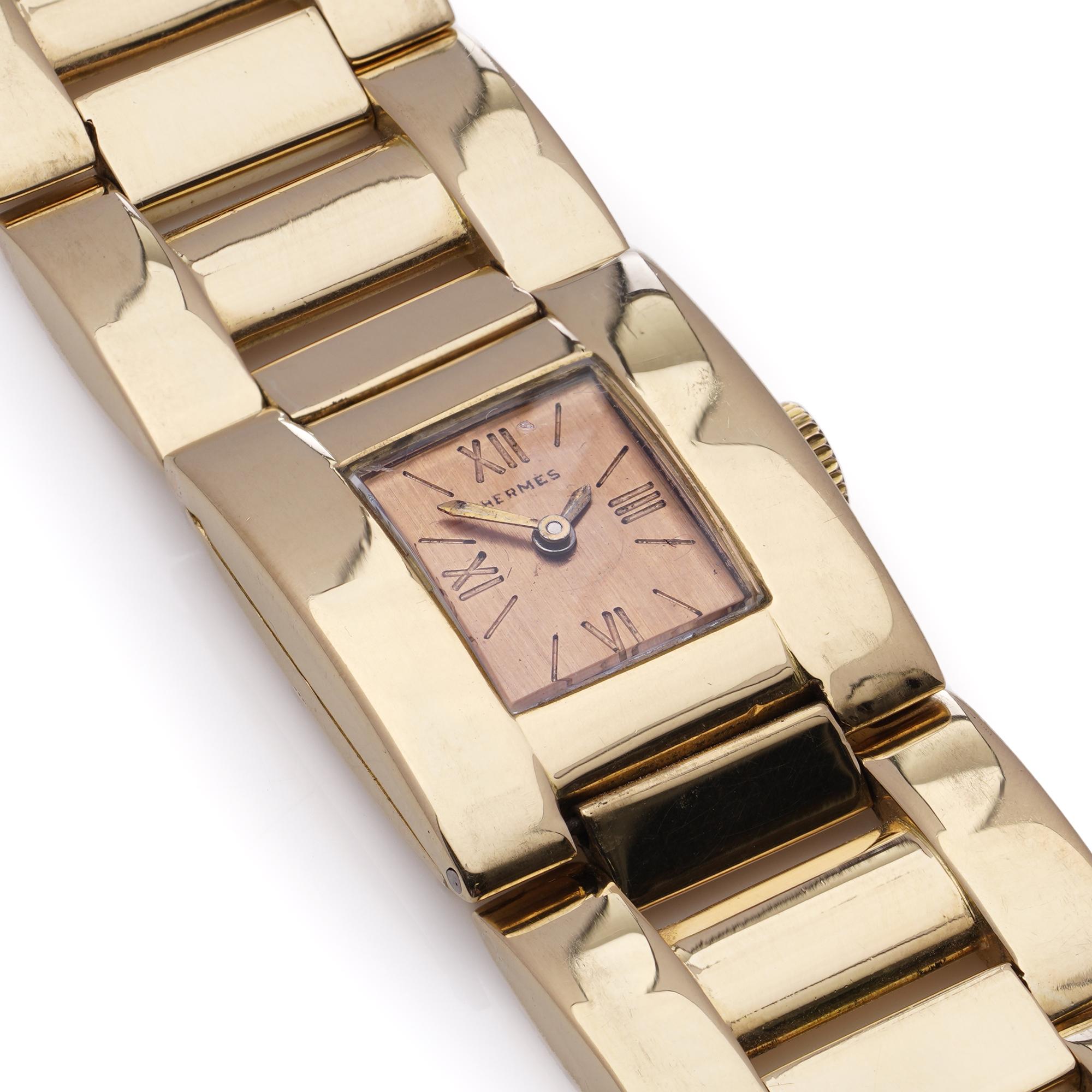 Hermès Retro-Stil 18kt Gold Damen-Armbanduhr, CIRCA 1950er Jahre im Angebot 7