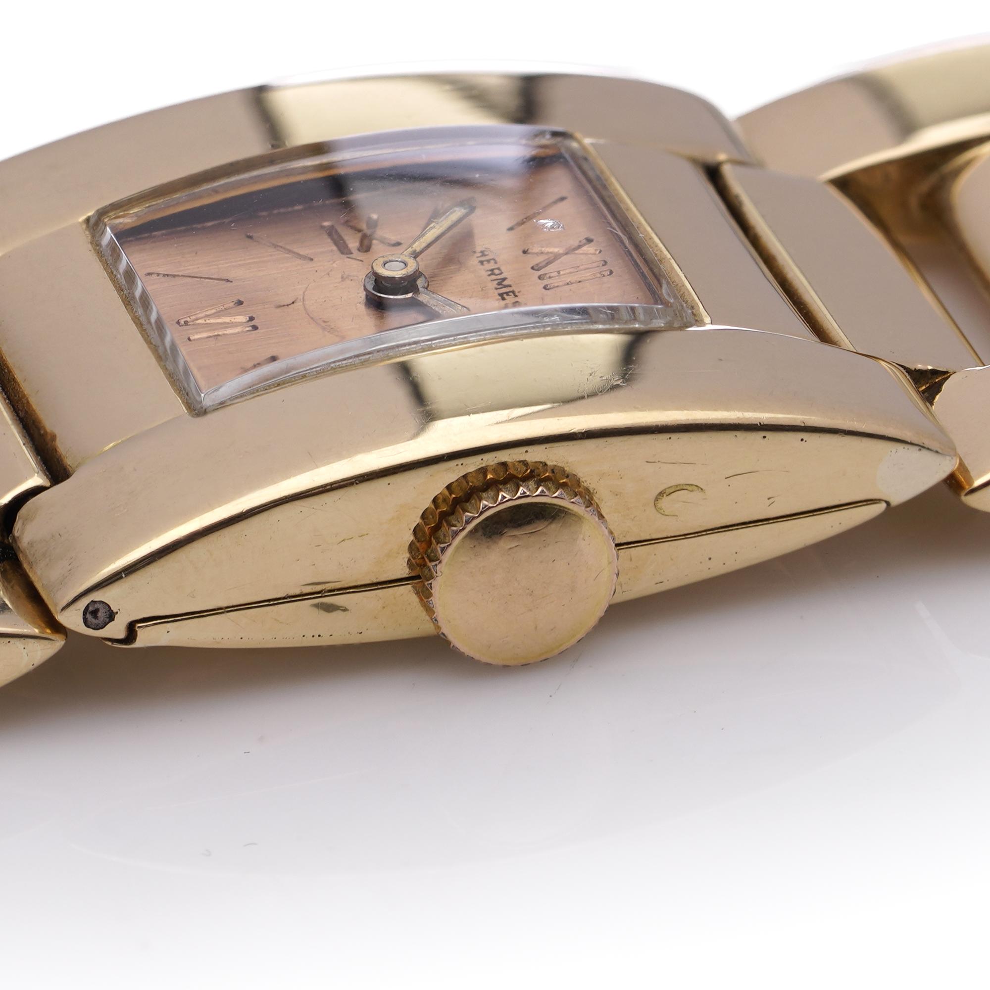 Hermès Retro-Stil 18kt Gold Damen-Armbanduhr, CIRCA 1950er Jahre im Angebot 8