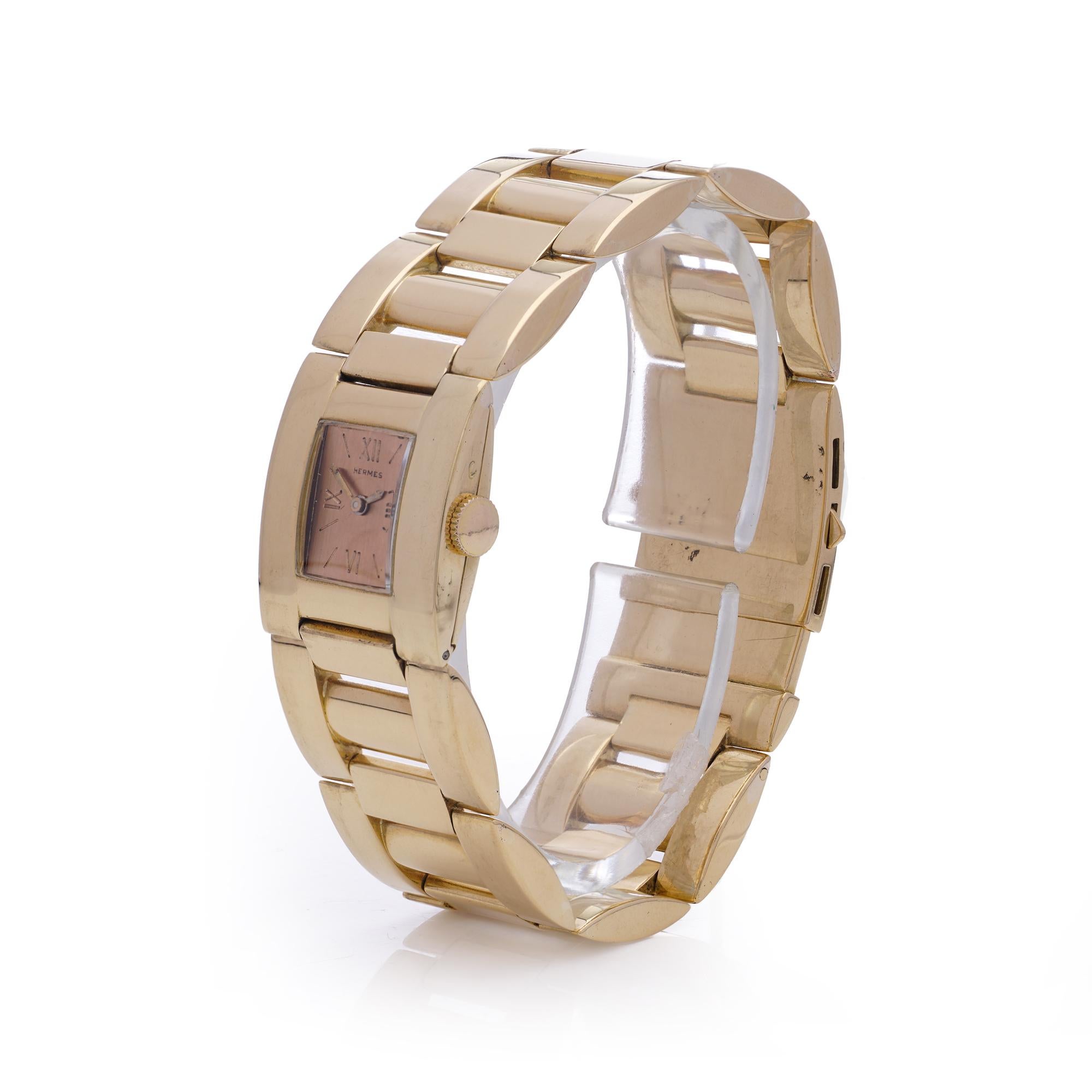 Hermès Retro-Stil 18kt Gold Damen-Armbanduhr, CIRCA 1950er Jahre im Angebot 1