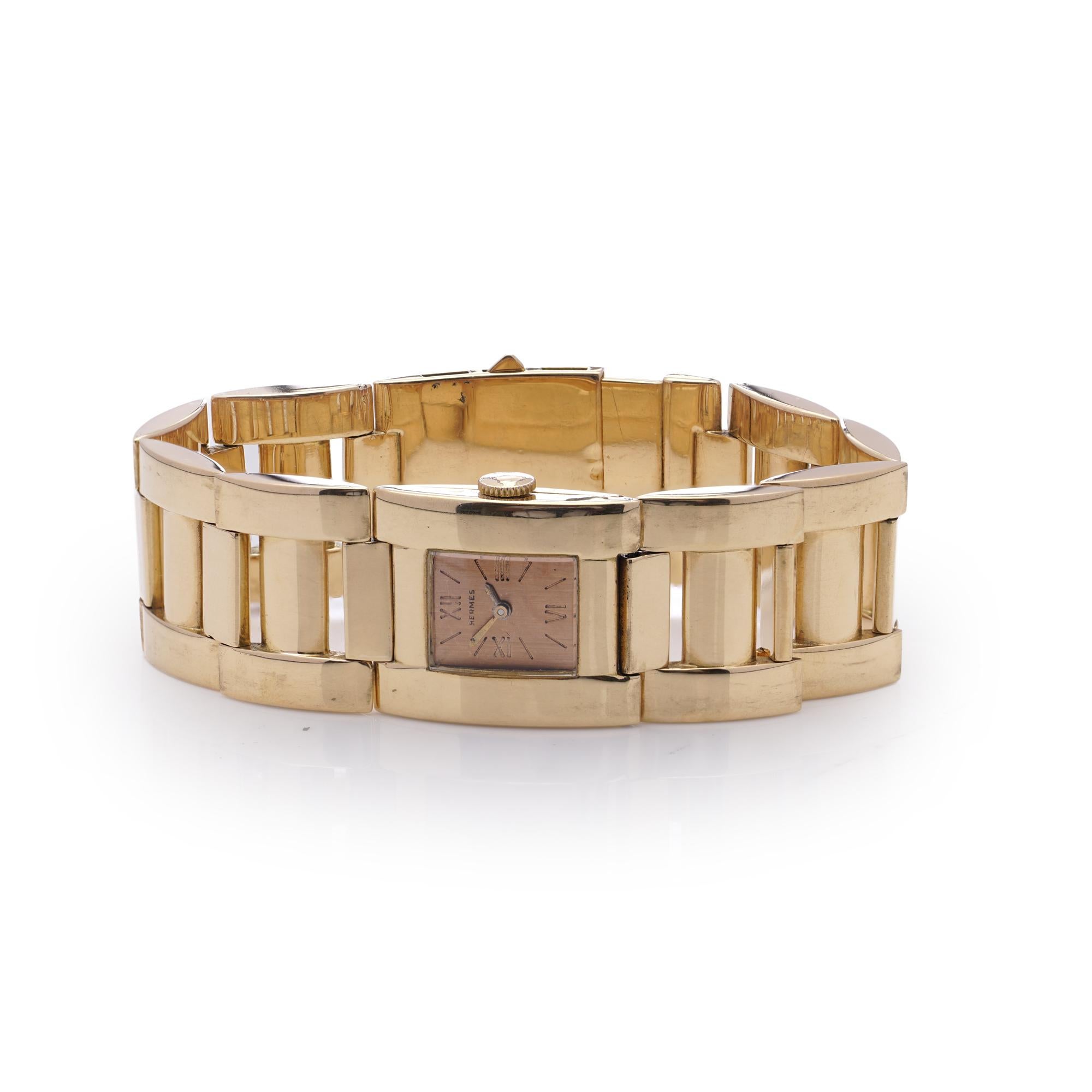 Hermès Retro-Stil 18kt Gold Damen-Armbanduhr, CIRCA 1950er Jahre im Angebot 2