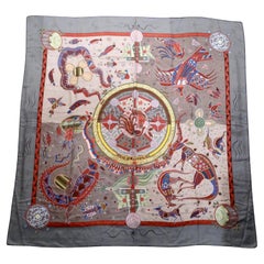 Chal Hermes "Reve d'Australie" 140 cm Gris Cachemira y Seda Estampada