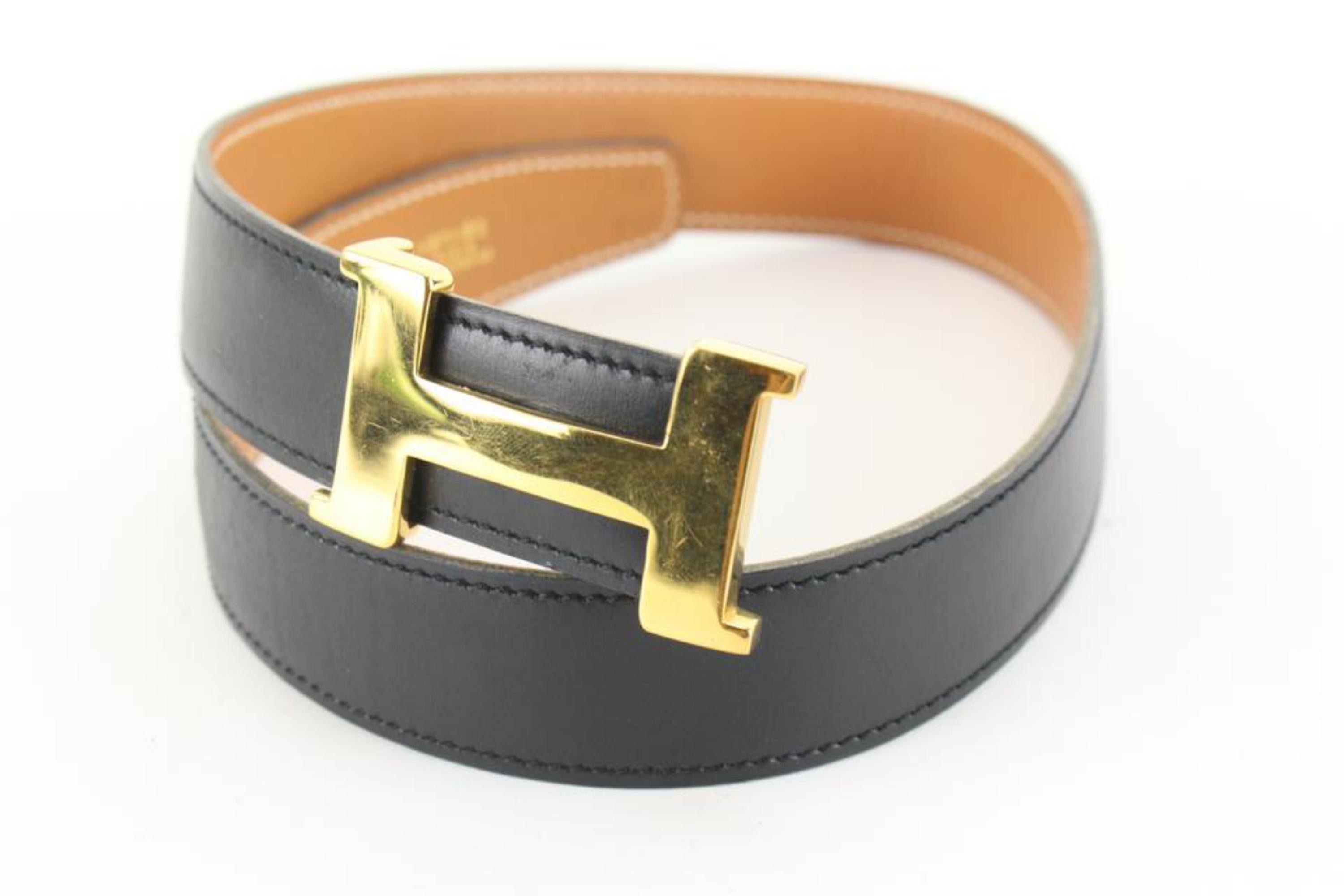 Hermès Kit ceinture réversible noire x marron x or 24mm Constance H Logo 72h84s en vente 7