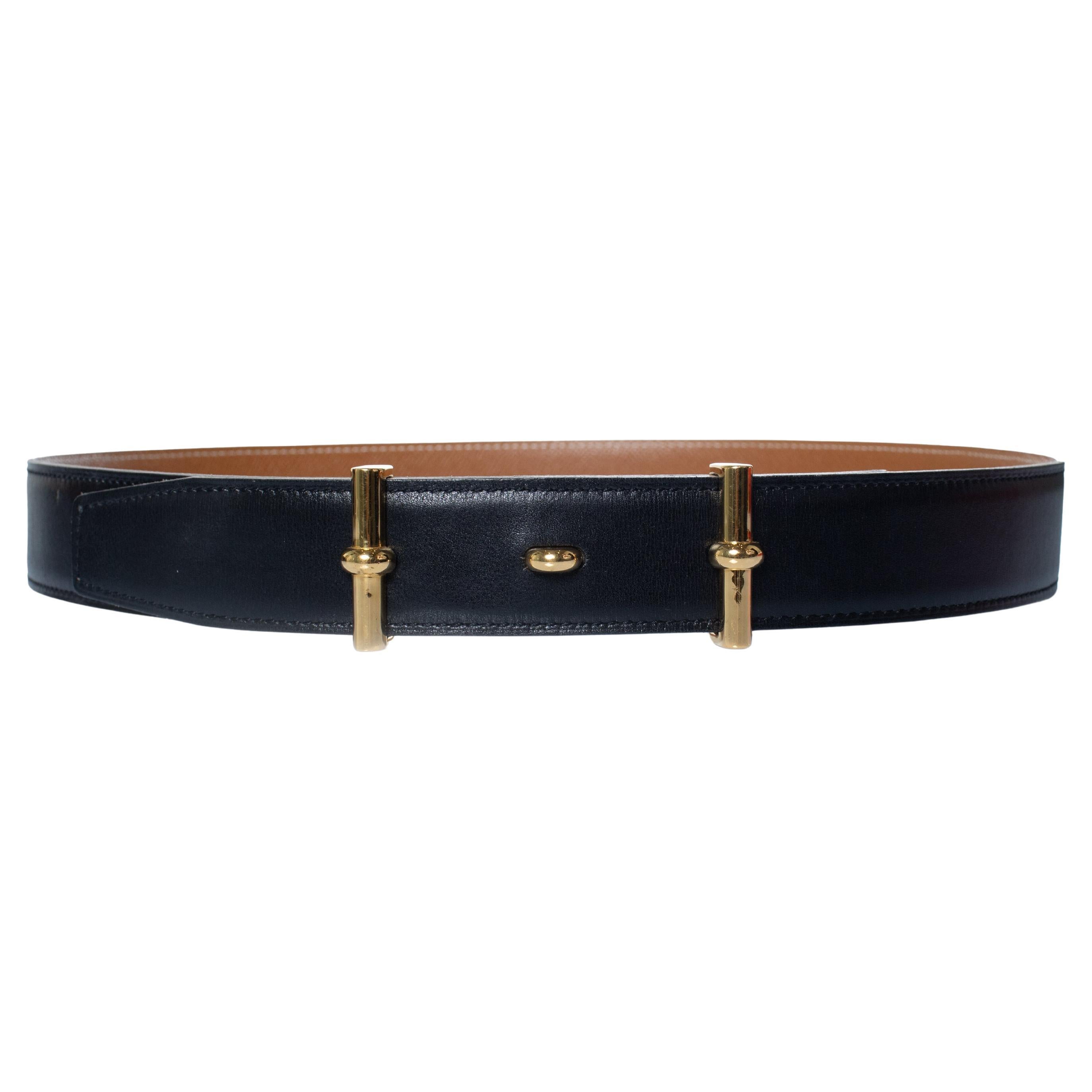 Hermes, reversible box and togo leather admiral belt For Sale