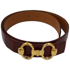 Vintage Hermes reversible  Burgundy Alligator Leather Belt. Size 76 cm