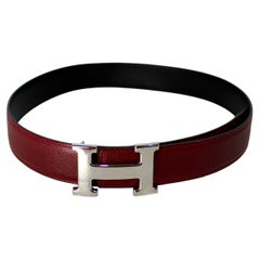 Hermés Reversible Constance Black & Maroon Calf & Epsom Leather Belt