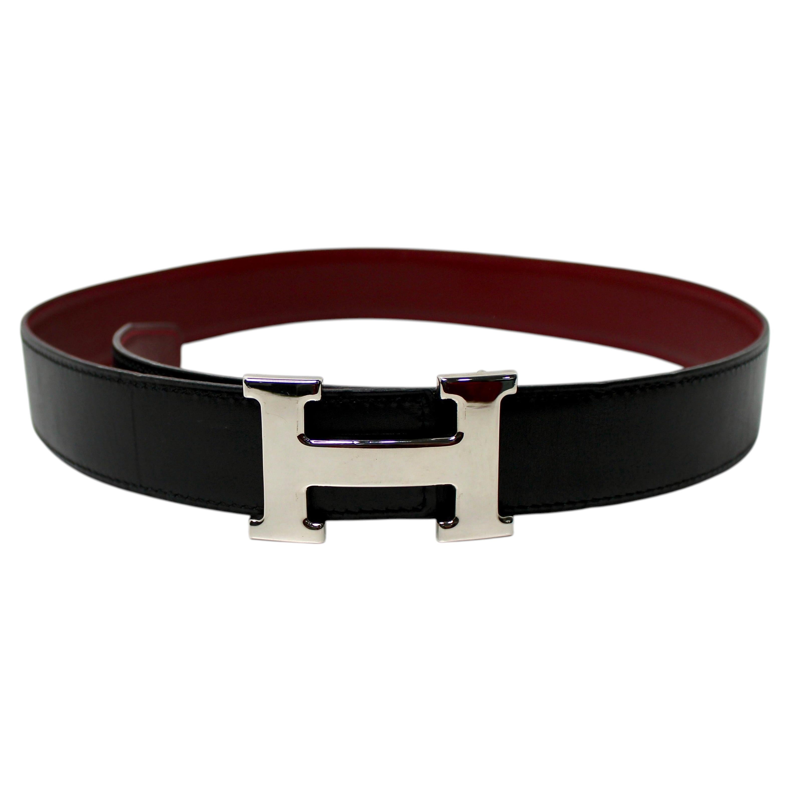 Hermés Reversible Constance Black & Maroon Calf & Epsom Leather Belt