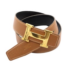 Hermès Reversible Epsom and Swift Leather Constance "H" 66cm Buckle Belt, 1997.