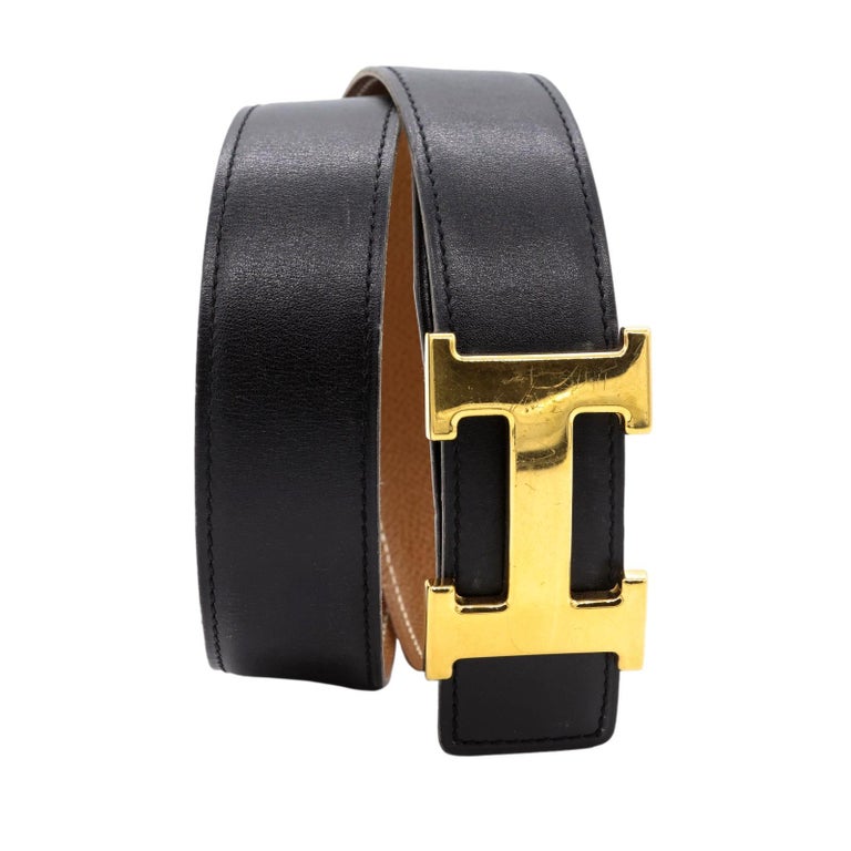 Hermès Etoupe Epsom & Black Box Calf Constance Belt Kit 80 GHW
