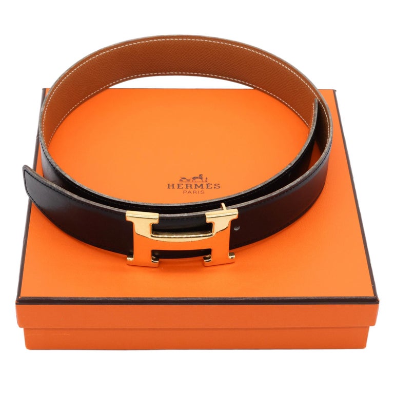 Hermes [175] 2001 Noir/Orange Reversible Epsom/Togo Leather Strap Belt 32 mm Nib! - poupishop