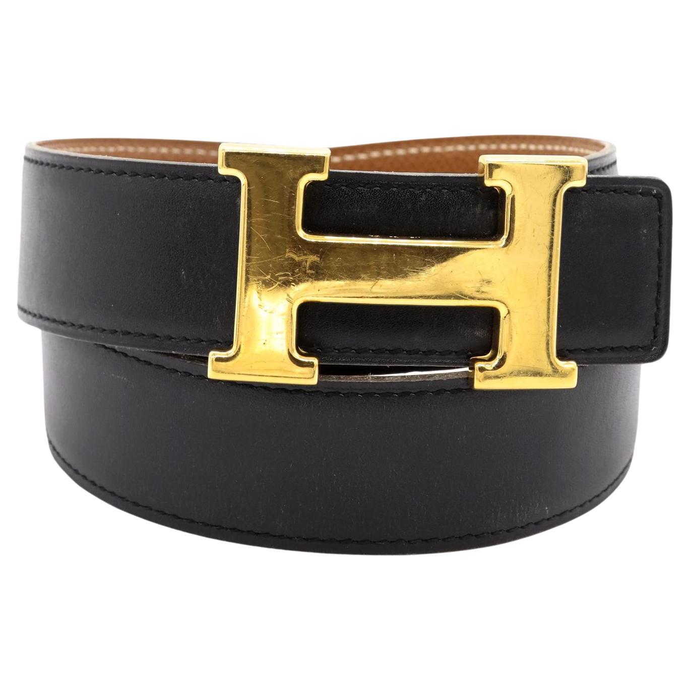Hermès Reversible Epsom and Swift Leather Constance "H" 66cm Buckle Belt, 1997. For Sale
