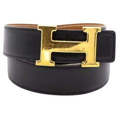 Retro Hermès Reversible Epsom and Swift Leather Constance "H" 66cm Buckle Belt, 1997.