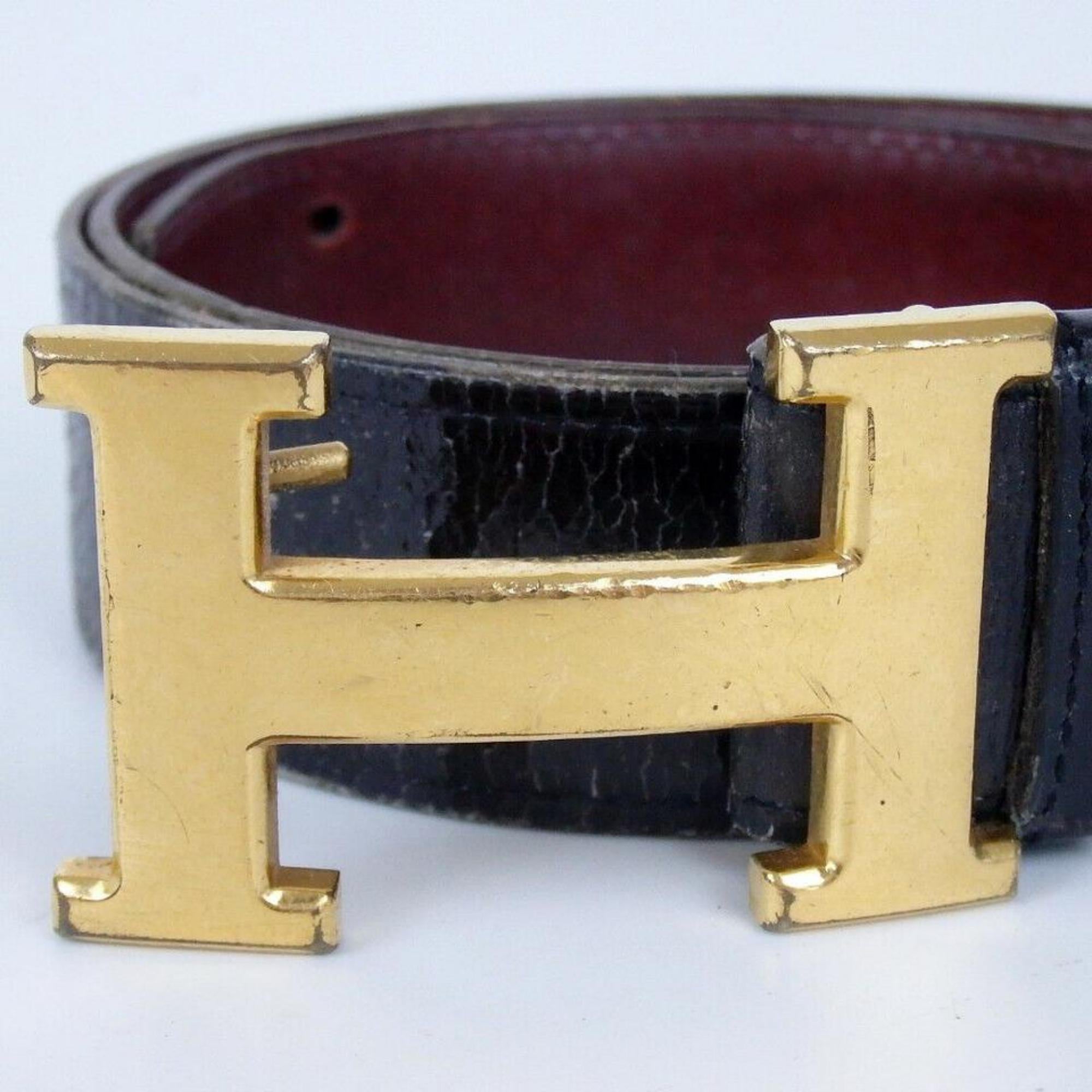Hermès Reversible H Logo Belt Kit Black Burgundy Gold 852989 In Fair Condition In Dix hills, NY