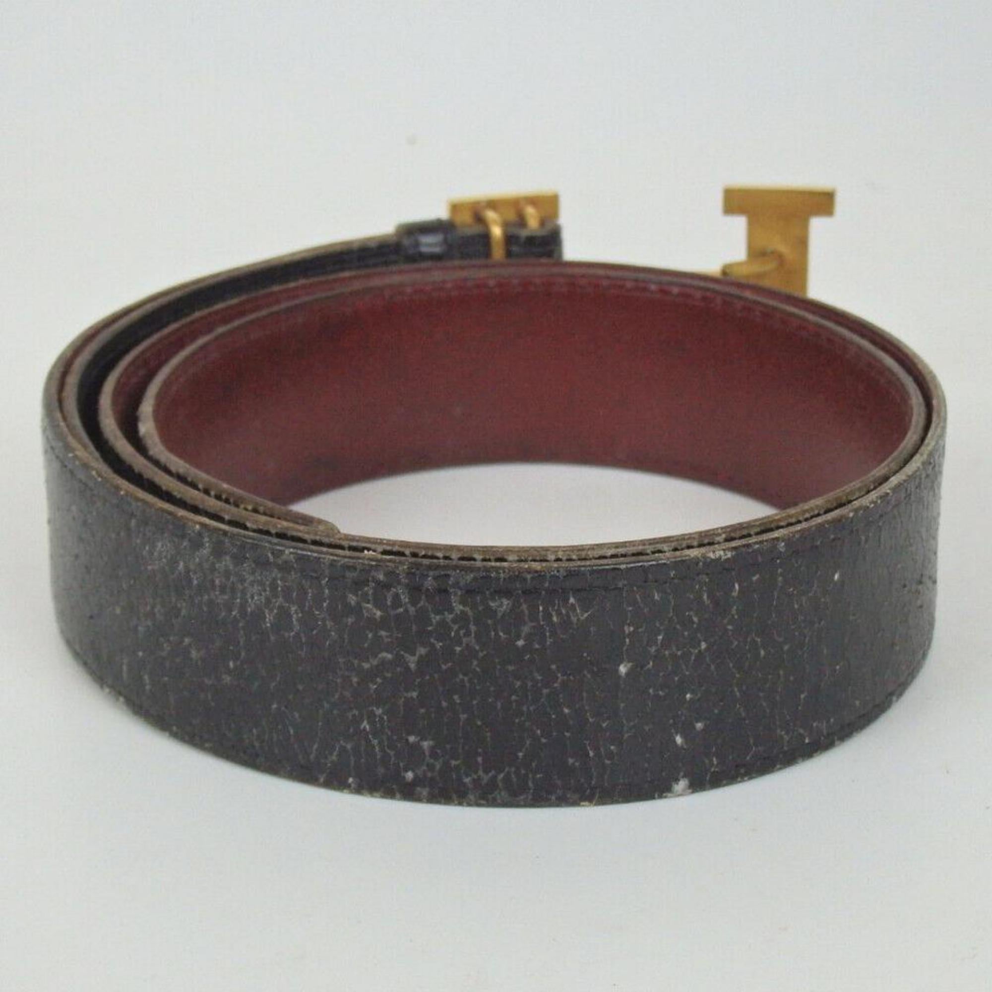 Women's Hermès Reversible H Logo Belt Kit Black Burgundy Gold 852989