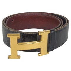 Hermès Reversible H Logo Belt Kit Black Burgundy Gold 852989