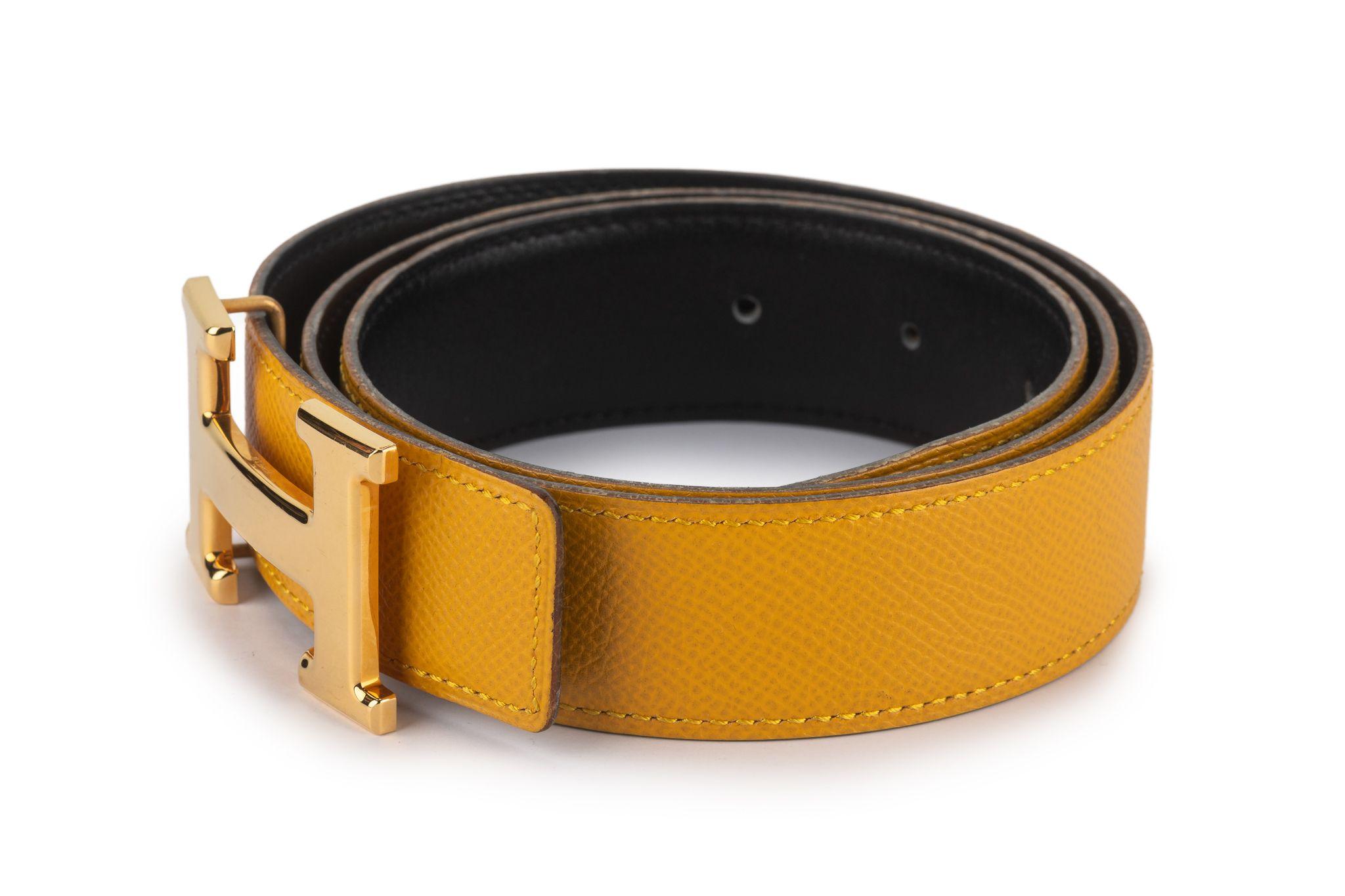 Cintura reversibile H. H. in pelle gialla di Hermès In condizioni ottime in vendita a West Hollywood, CA