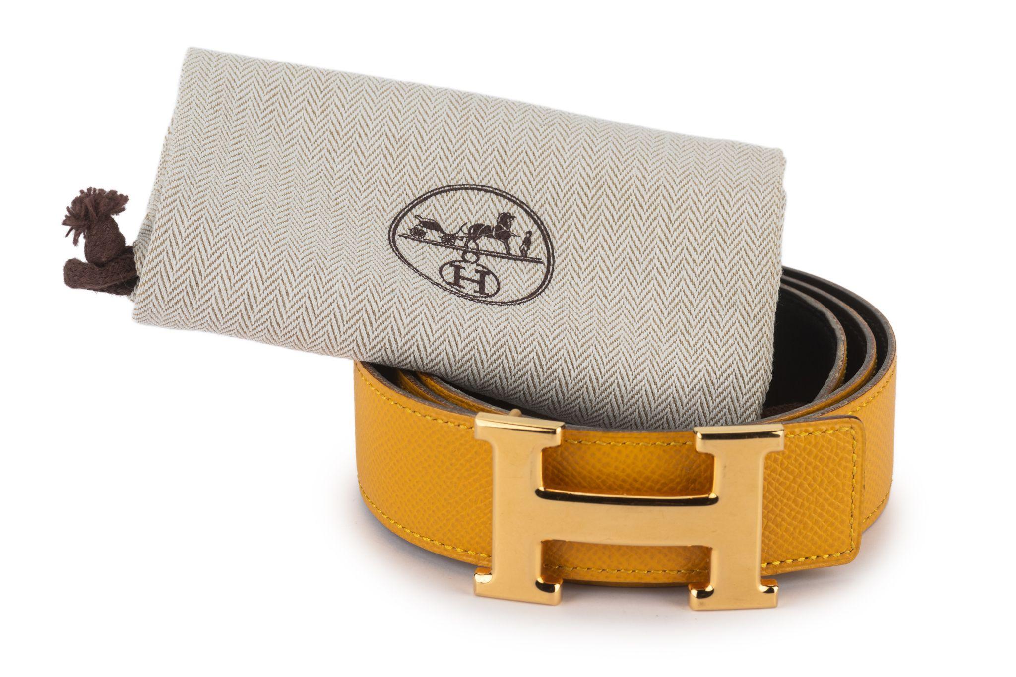 Cintura reversibile H. H. in pelle gialla di Hermès in vendita 3