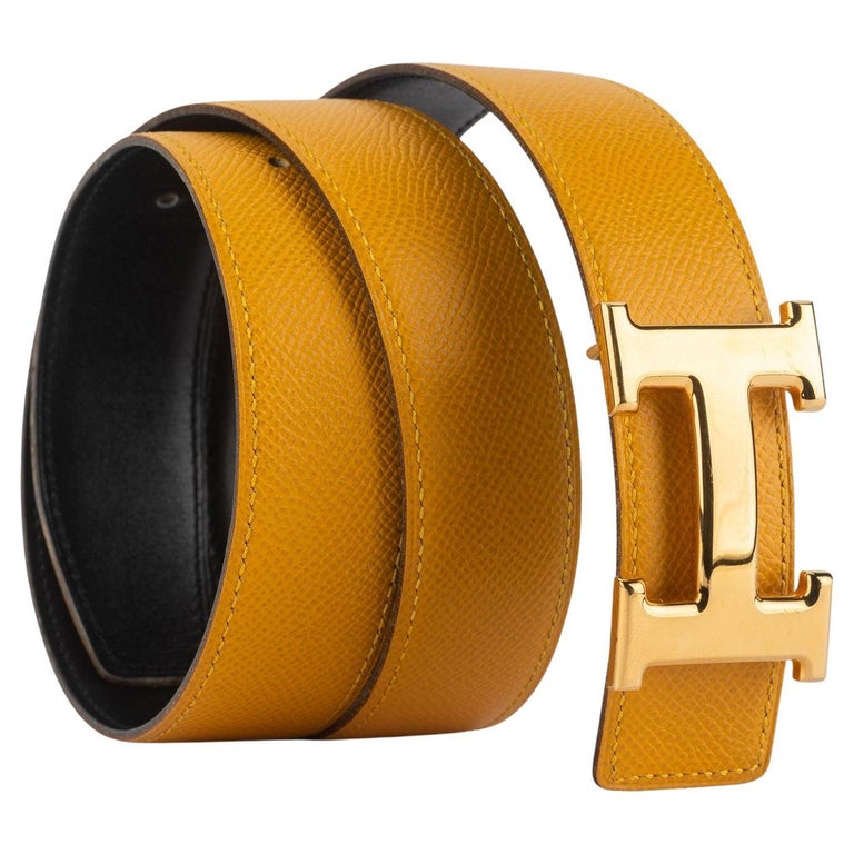 Hermes Vintage Belt Leather Riba Navyyellow Hermès Reversible H Yellow Leather Belt - Vintage Lux main image 4