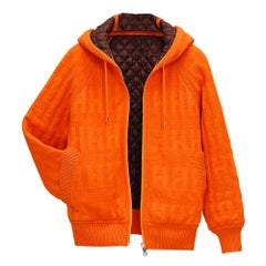 Hermes Reversible Zip Cardigan Hoodie Orange Saturne / Brown 40 / 8