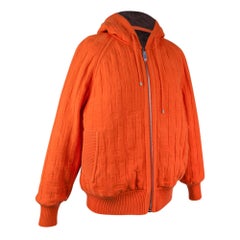 Hermes Zip Cardigan Hoodie Orange Saturne with Brown Quilted Interior 40