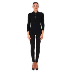 Hermes Ribbed Collared Top With Logo Engraved Buttons