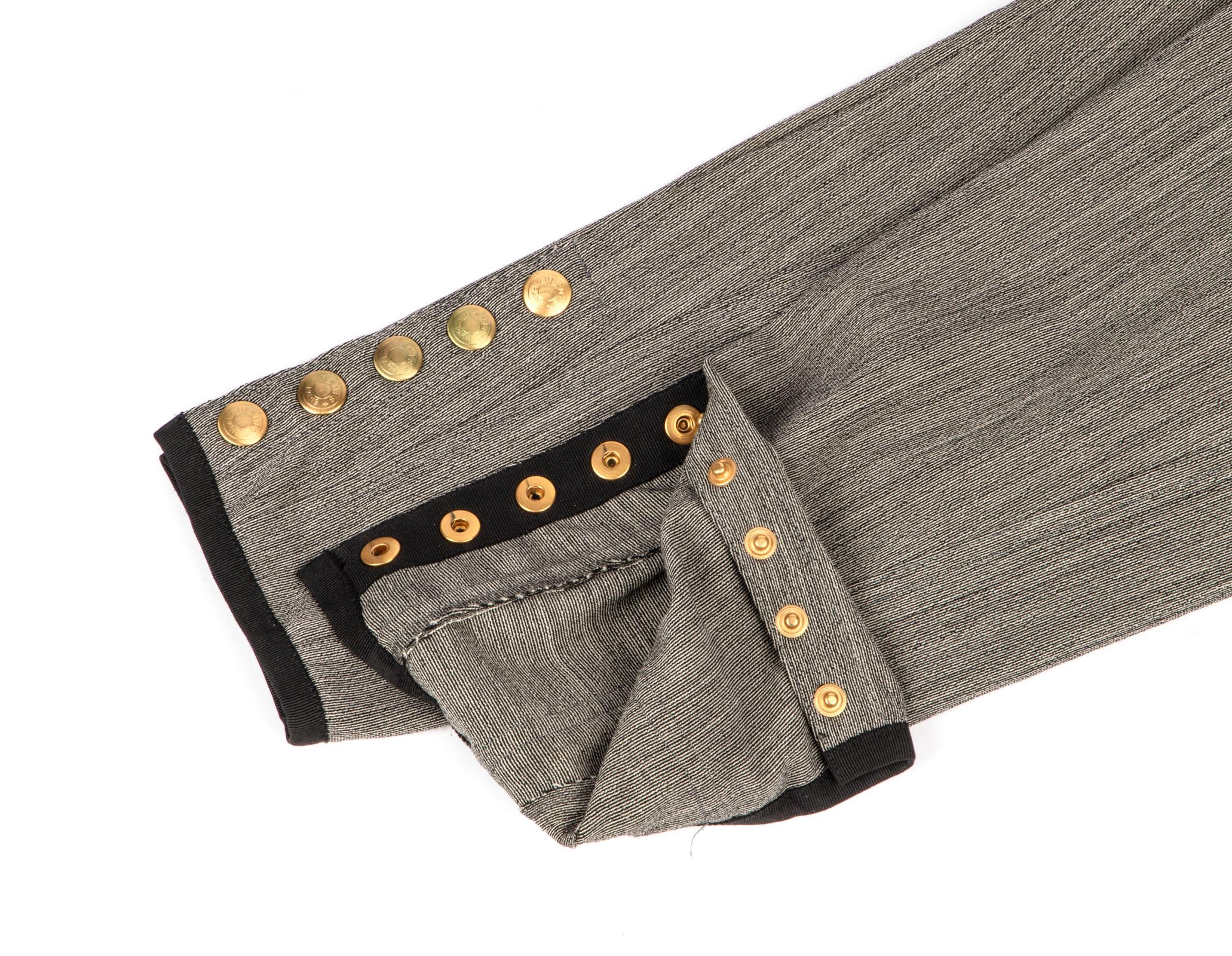 Gray Hermes Riding Pant Vintage 5 Coveted Gold Clou de Selle Ankle Snaps  38 / 4 For Sale