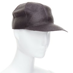 HERMES Riley Panama black straw small silver logo cotton lined cap hat 57cm