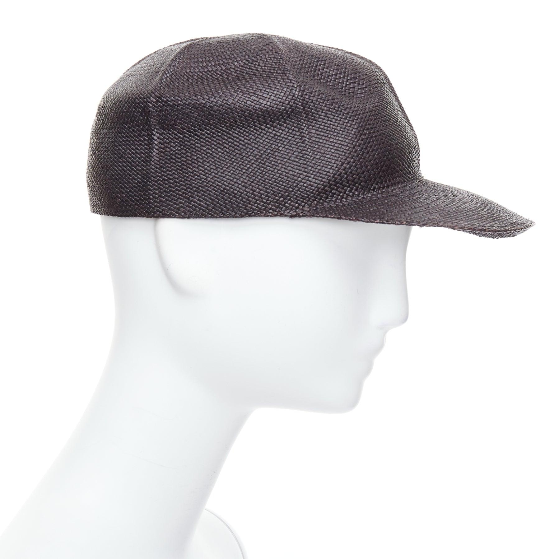 HERMES Riley Panama black straw small silver logo cotton lined cap hat 57cm In Excellent Condition For Sale In Hong Kong, NT