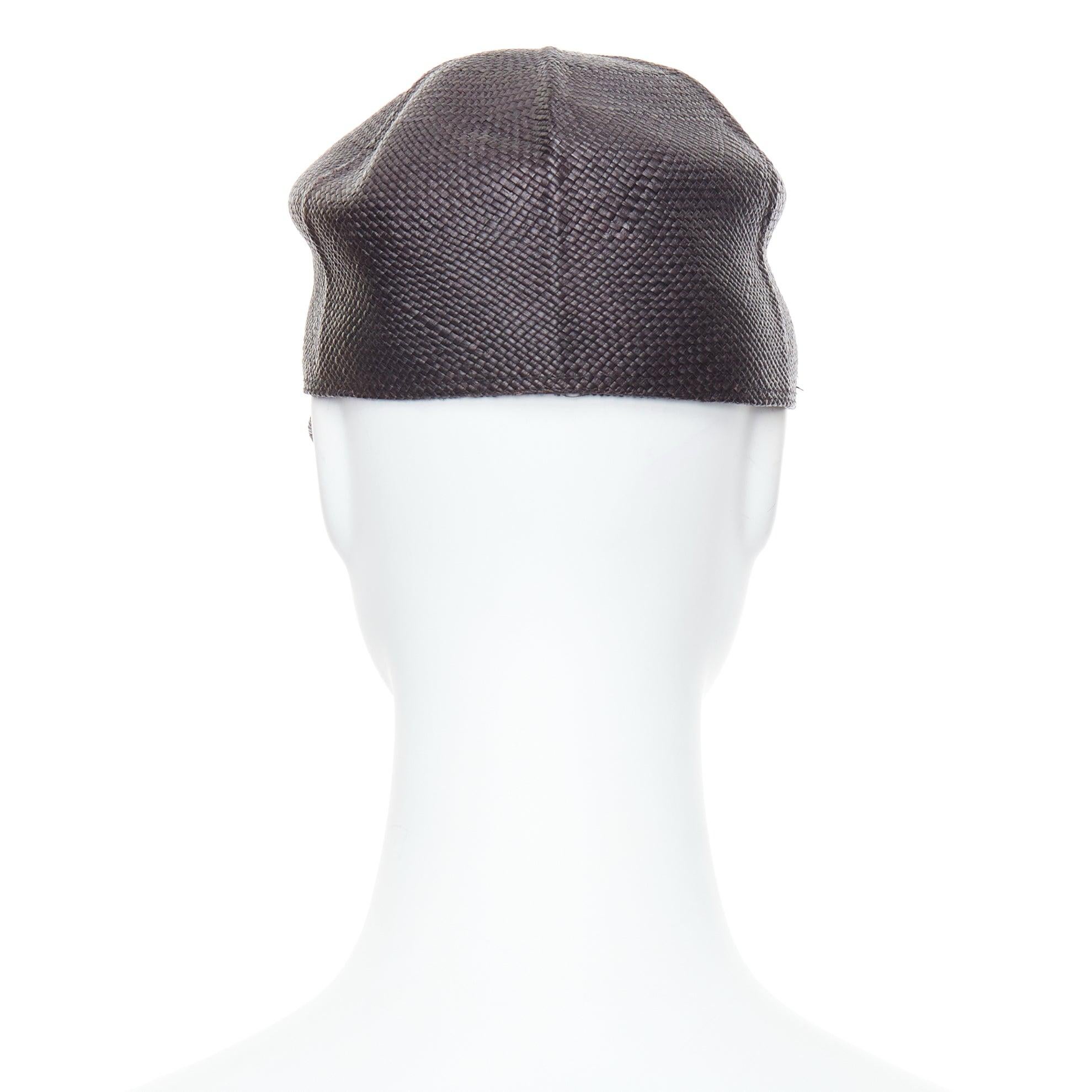 Women's HERMES Riley Panama black straw small silver logo cotton lined cap hat 57cm For Sale