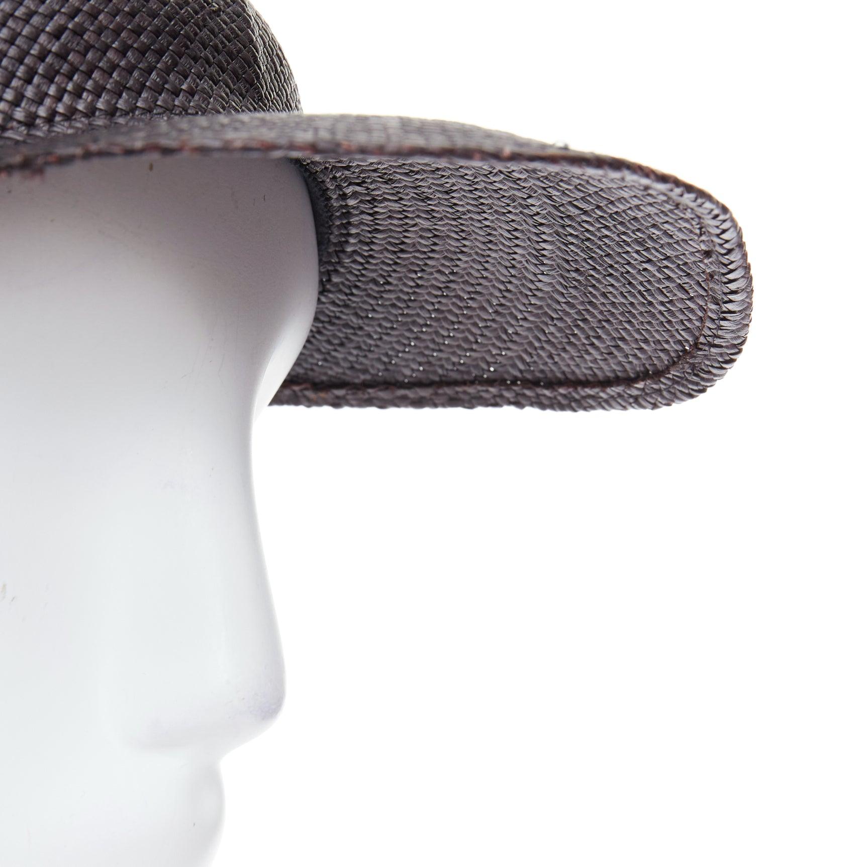 HERMES Riley Panama black straw small silver logo cotton lined cap hat 57cm For Sale 2