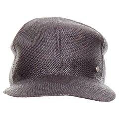 HERMES Riley Panama black straw small silver logo cotton lined cap hat 57cm