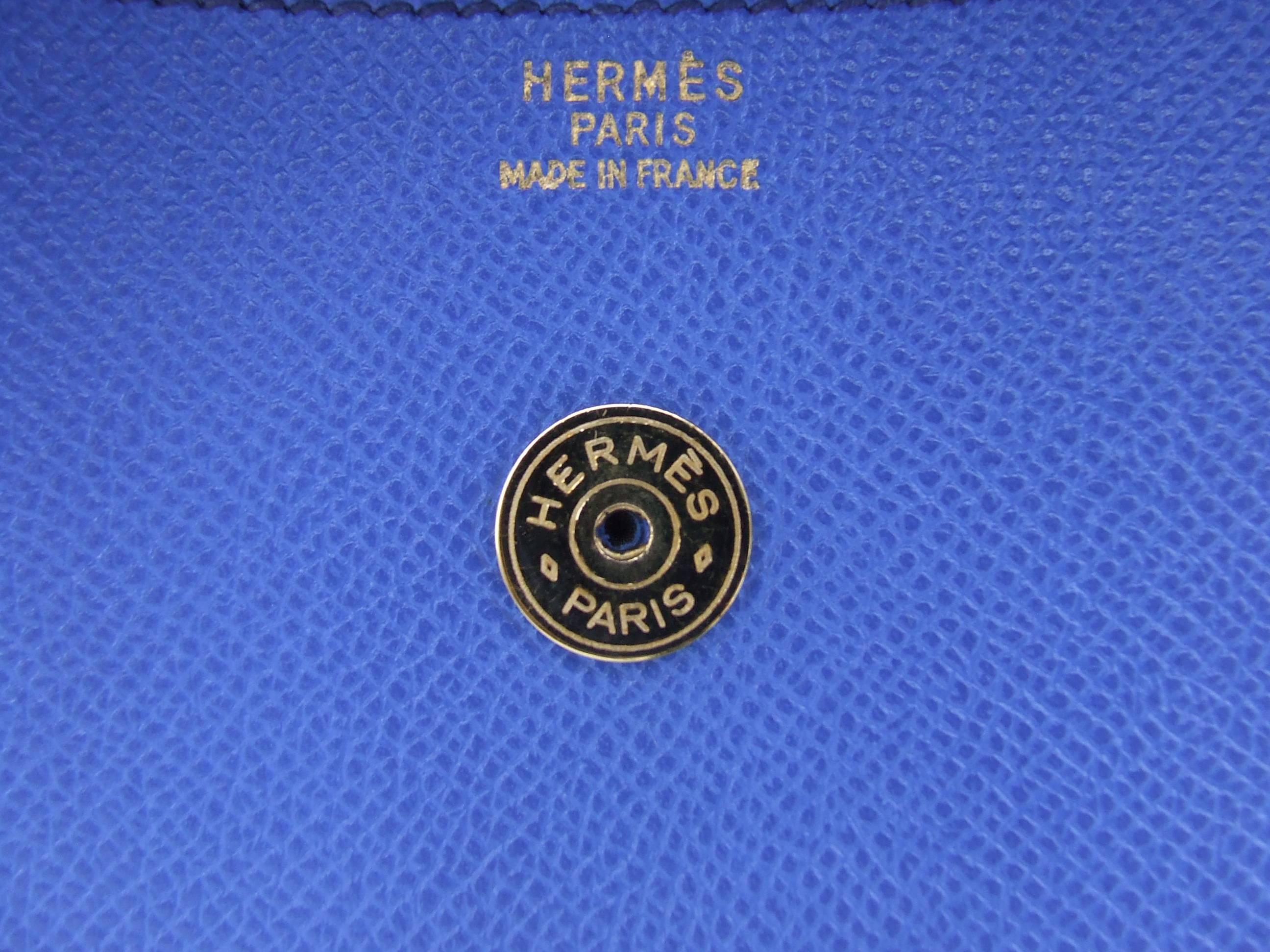 Hermes Rio Pochette Clutch Envelope Bag Blue Couchevel Leather Ghw 24 cm 2