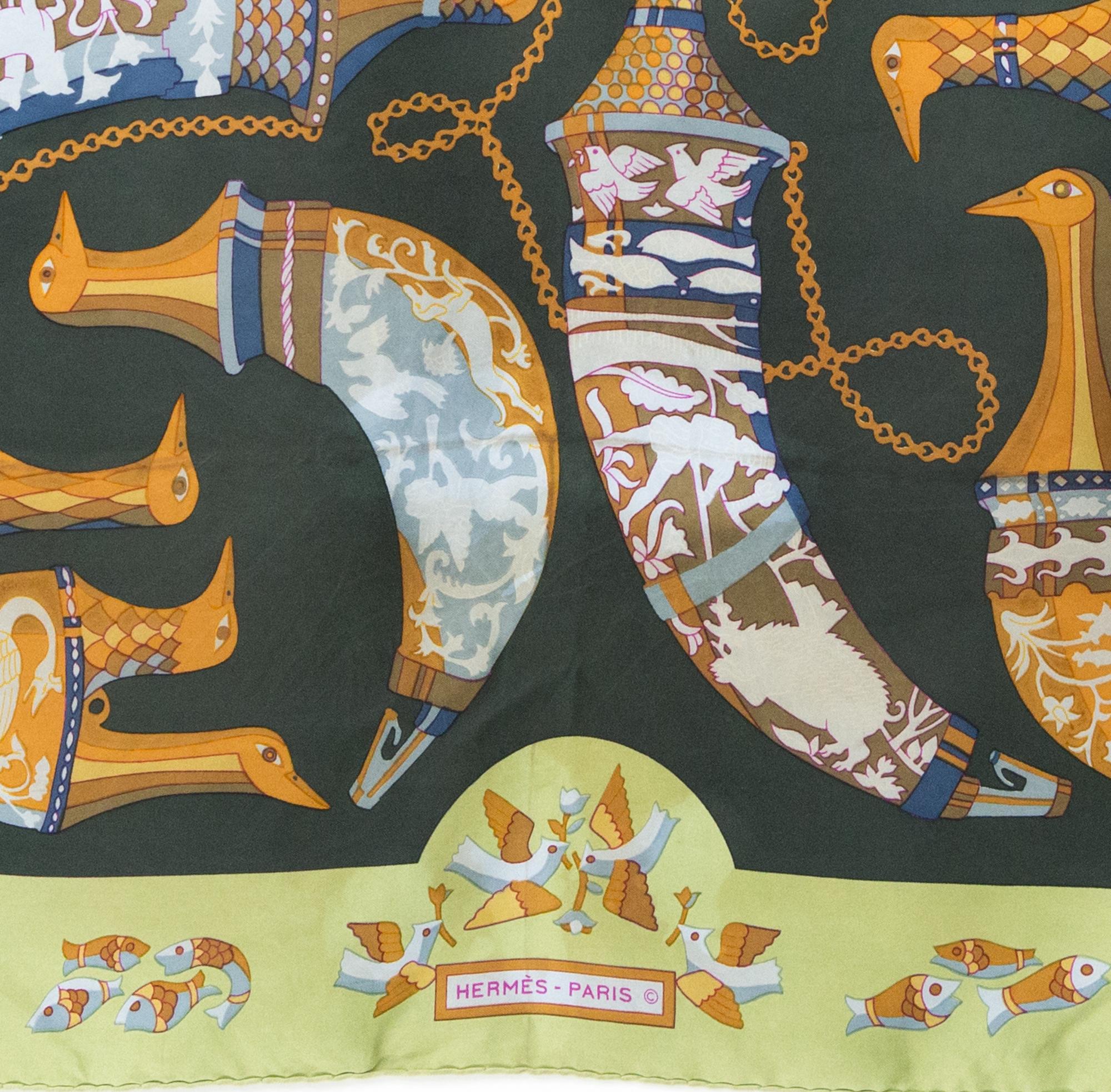 Hermes Ritote by K.Swildens Silk Scarf For Sale 2