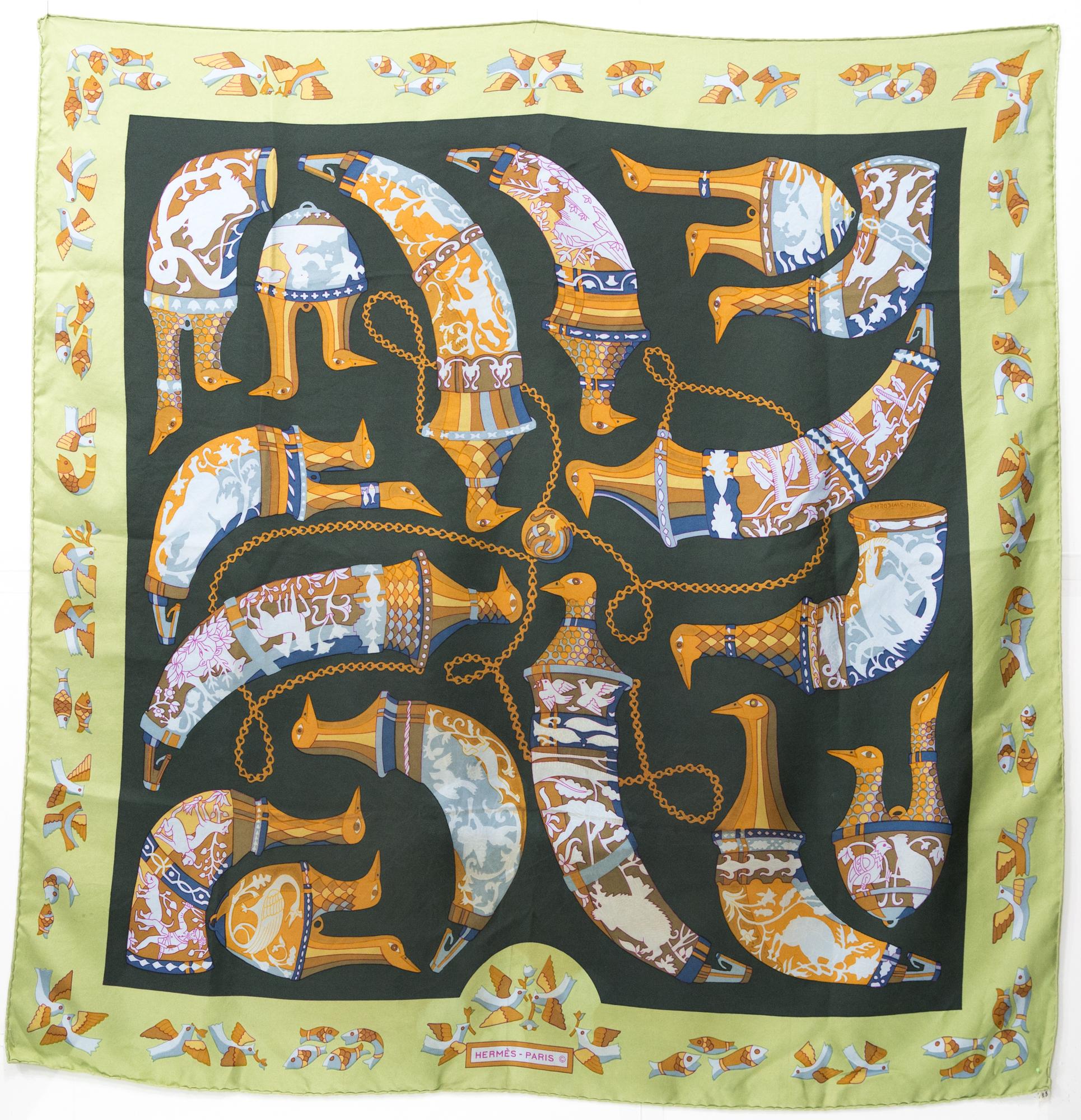 Hermes Ritote by Karin Swildens Silk Scarf For Sale at 1stDibs