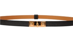 Hermes Rivale 18 Gürtel, schwarzes Leder, goldene Beschläge, Medor-Nieten, verstellbar