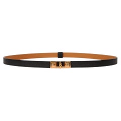 Hermes Rivale 18 Gürtel, schwarzes Leder, goldene Beschläge, Medor-Nieten, verstellbar