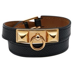 Hermès Rivale Bracelet double tour en cuir noir XS