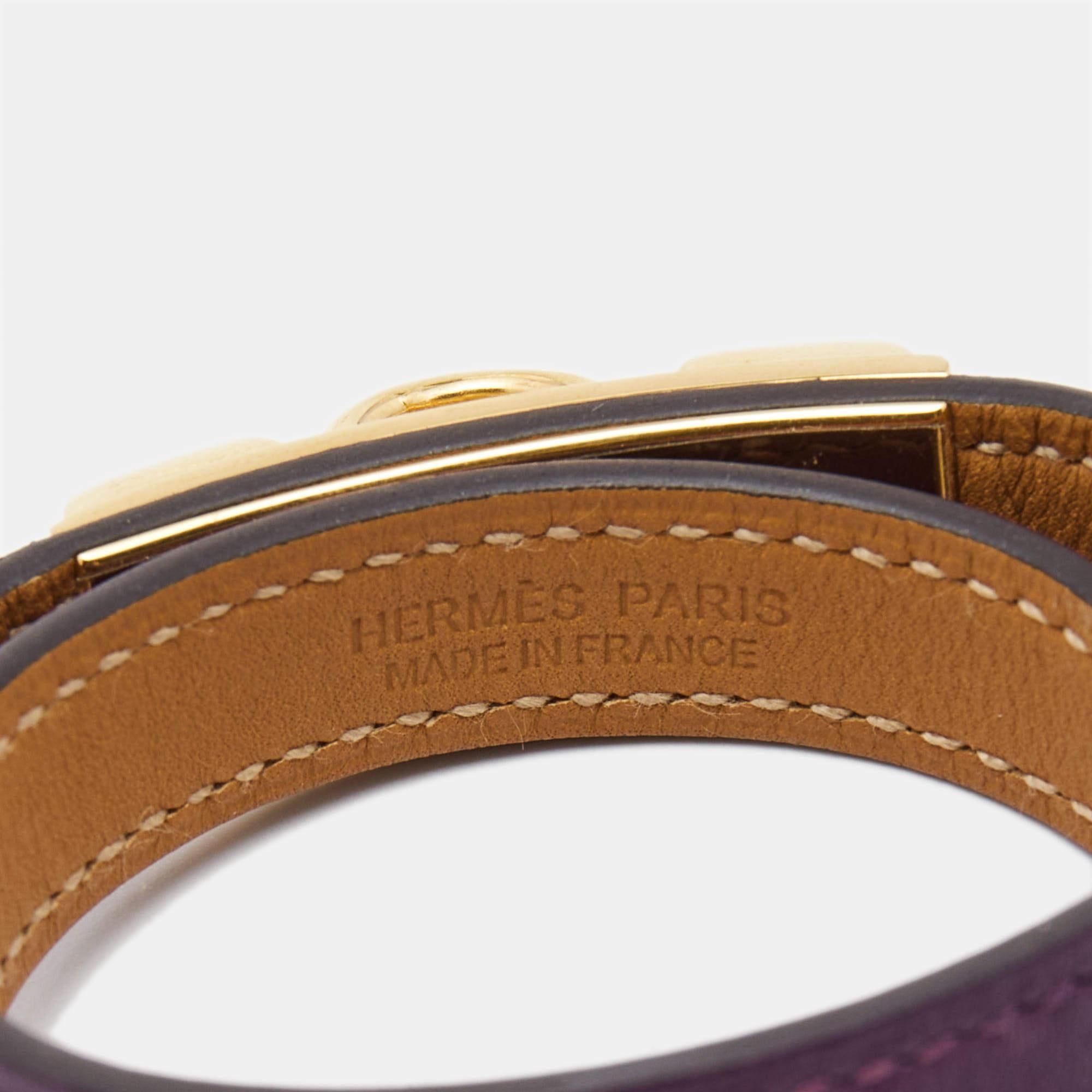 Women's Hermès Rivale Leather Gold Plated Double Tour Bracelet