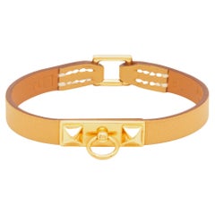 Hermès Rivale Mini Yellow Leather Gold Plated Bracelet S
