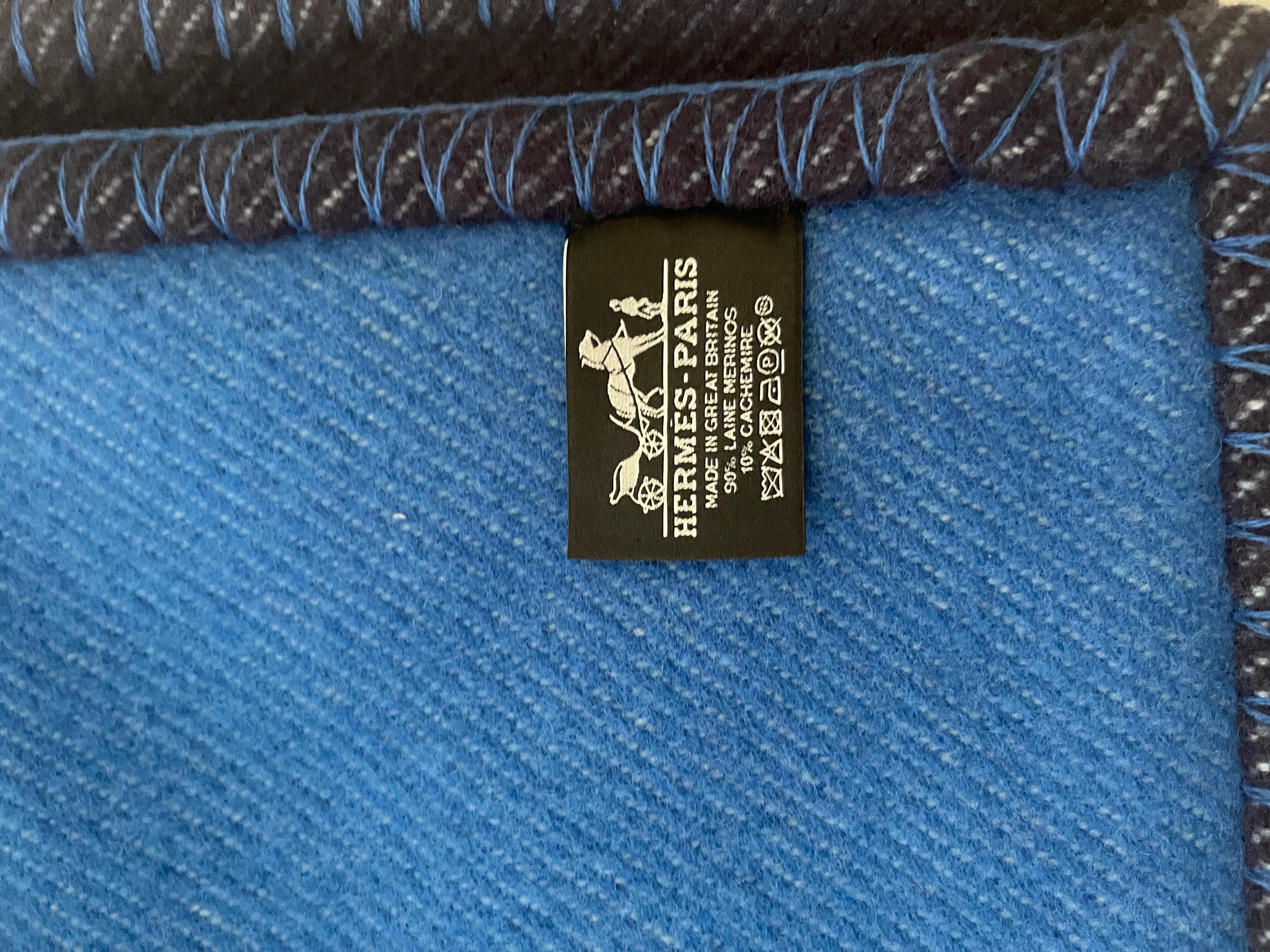 Women's or Men's Hermes Riviera Blanket Blue Paon Cashmere Blend New