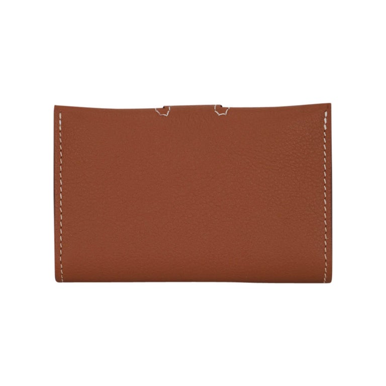 Hermes Card Holder Gold Evercolor Calfskin For Sale at