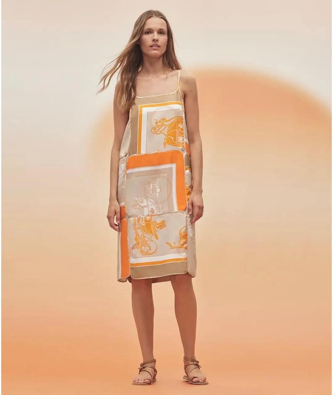 Hermes Robe A Bretelles Silk Dress Beige/Palomi For Sale 5