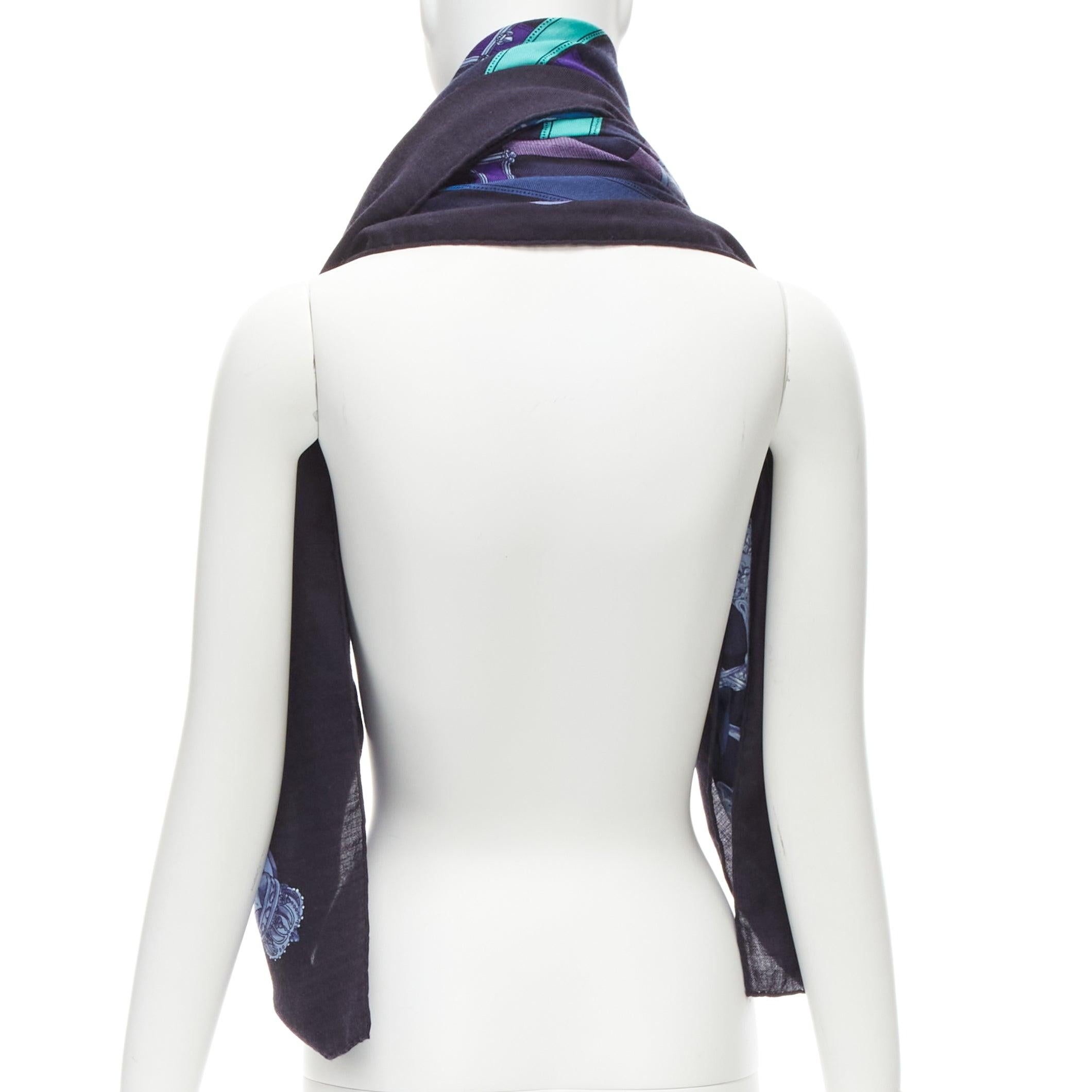 HERMES Robe du Soir navy blue chain link print cashmere silk scarf 1