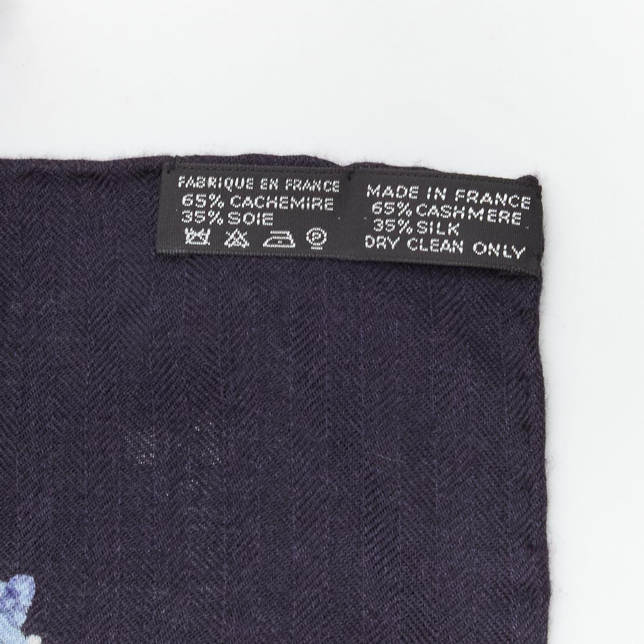 HERMES Robe du Soir navy blue chain link print cashmere silk scarf 4